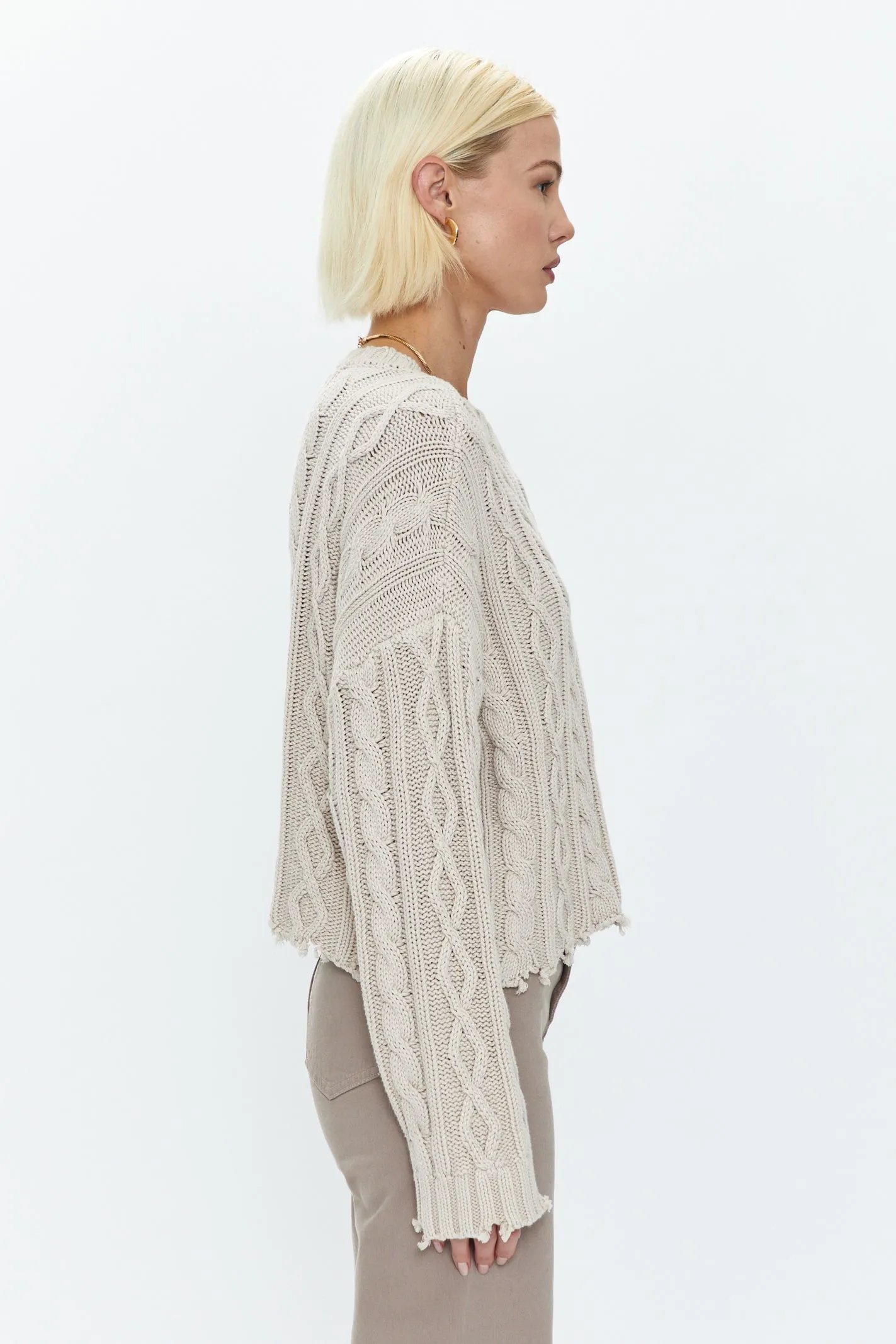 Eva Crew Neck Sweater - Dove Cable