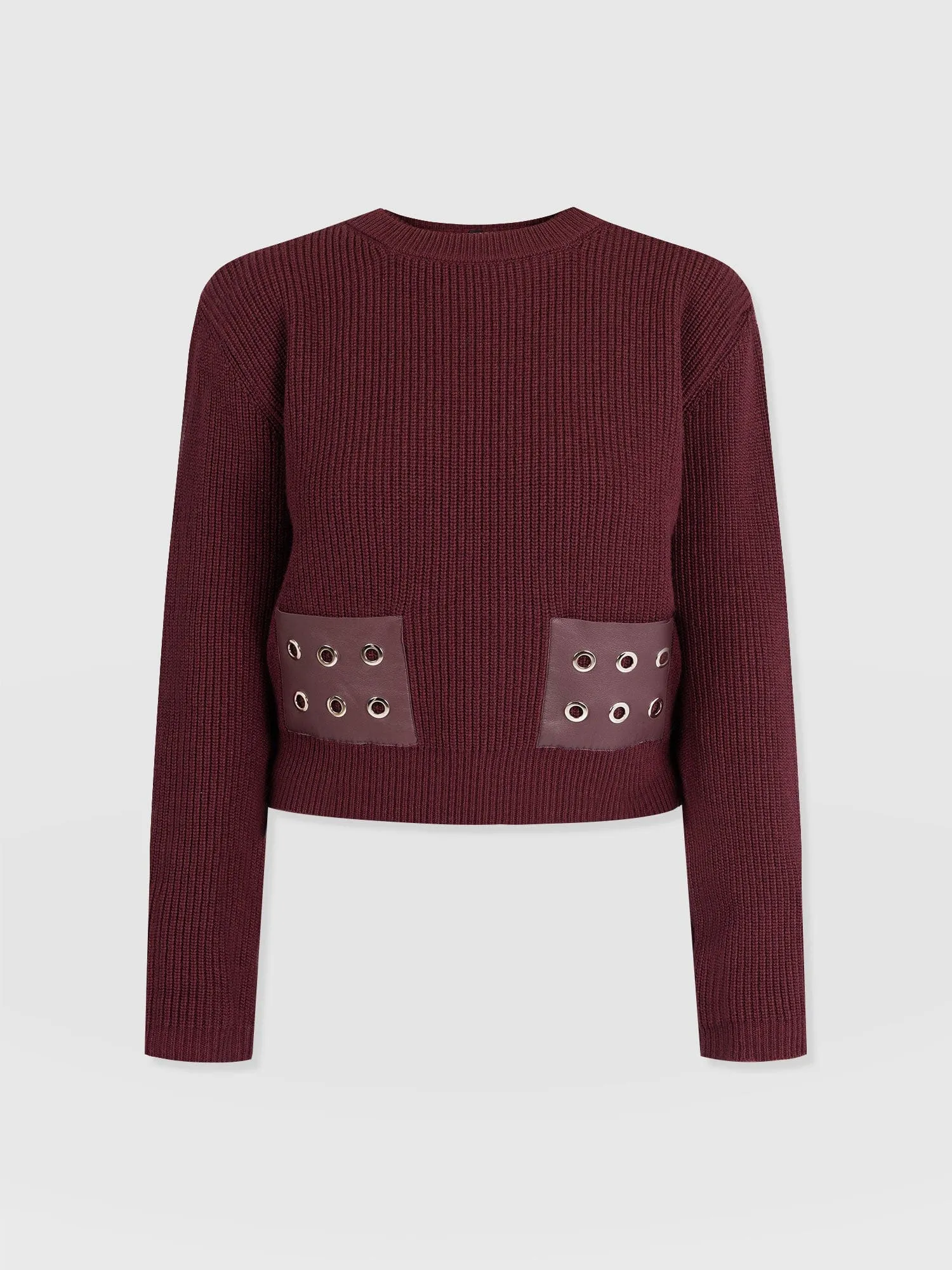 Eyelet Rib Knit Sweater - Maroon