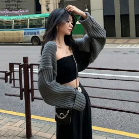 FashionSierra - Crop-tops Batwing-sleeve Casual Loose Knitted Short Sweater