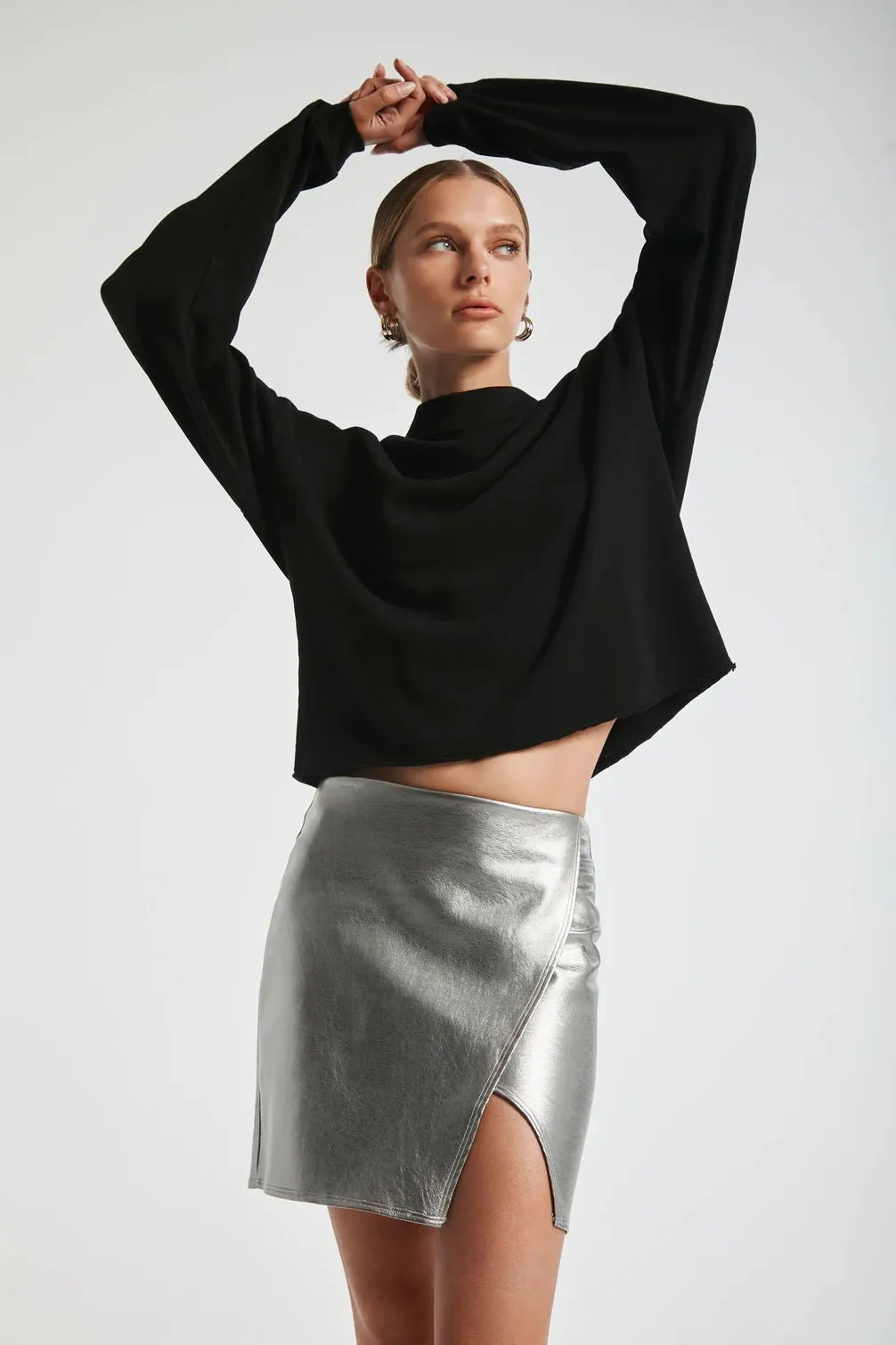 FINAL SALE Lanston Metallic Mini Skirt in Silver