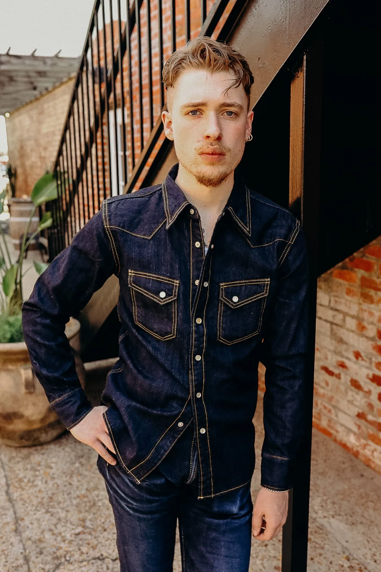 Flat Head Western Shirt - 10oz Indigo Denim FN-SDW-001L