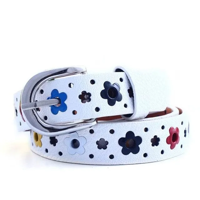 Floral Design Kids' Hollow PU Leather Belt