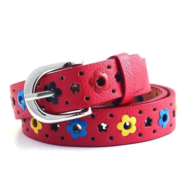 Floral Design Kids' Hollow PU Leather Belt