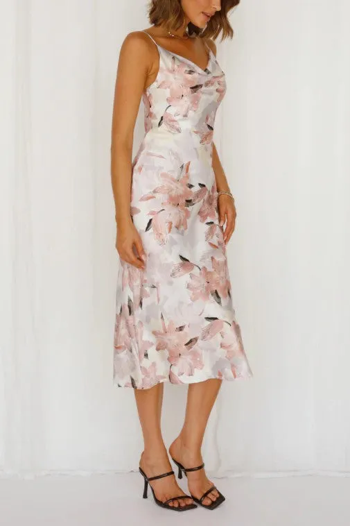 Forever Floral Print Satin Midi Dress