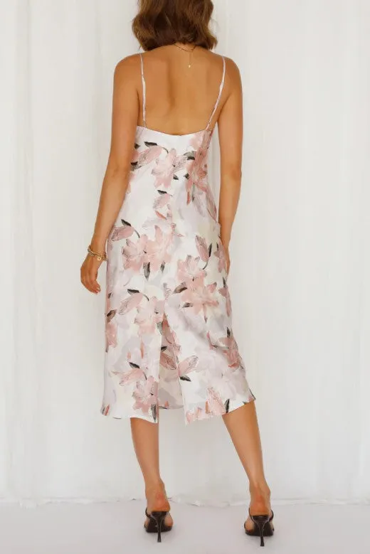 Forever Floral Print Satin Midi Dress