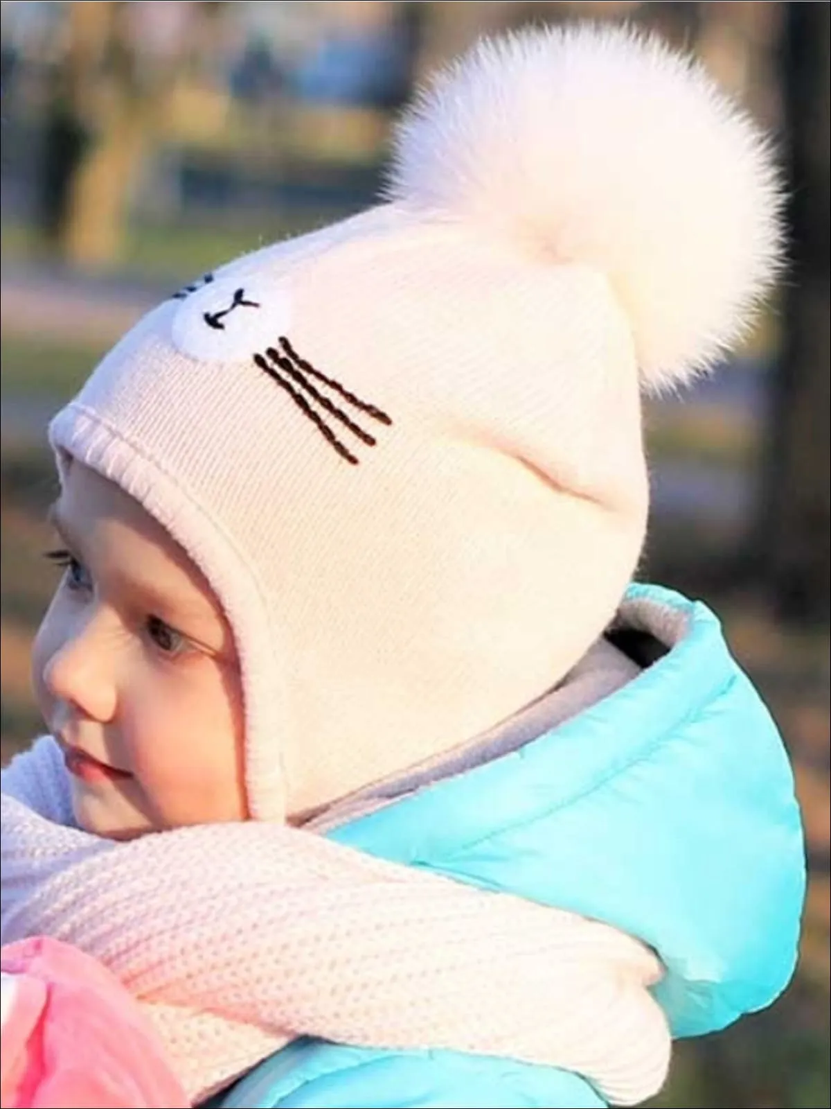 Girls Fall Knit Animal Whisker Pom Pom Beanie ( 6 Style Options)