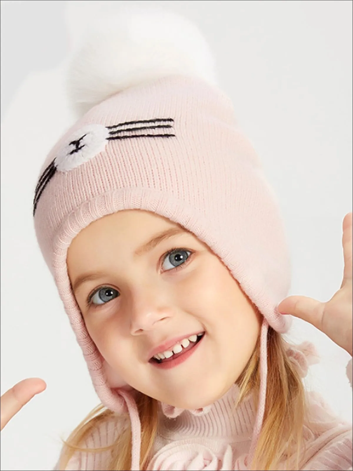 Girls Fall Knit Animal Whisker Pom Pom Beanie ( 6 Style Options)