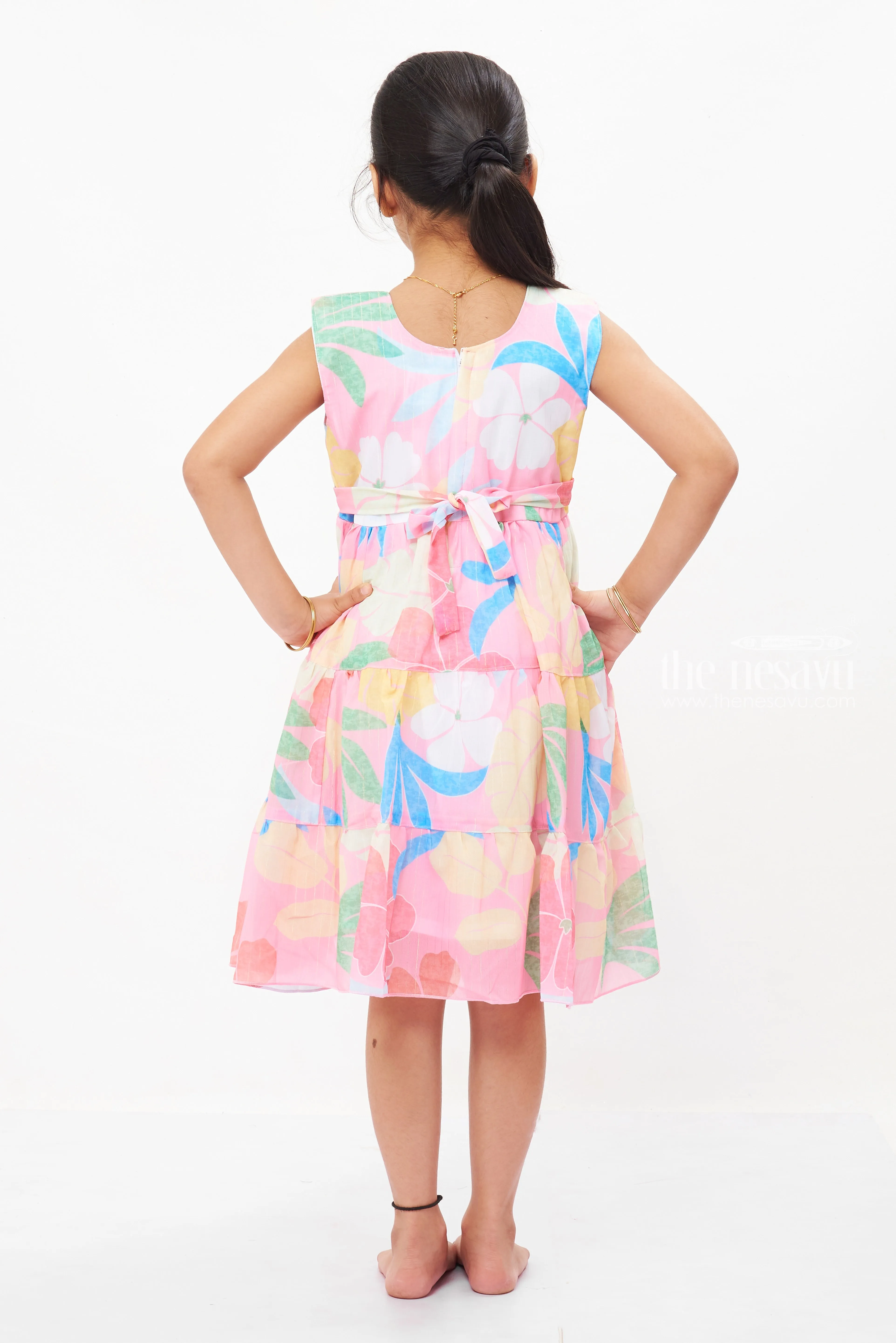 Girls Summery Floral Belted Dress - Bright and Breezy