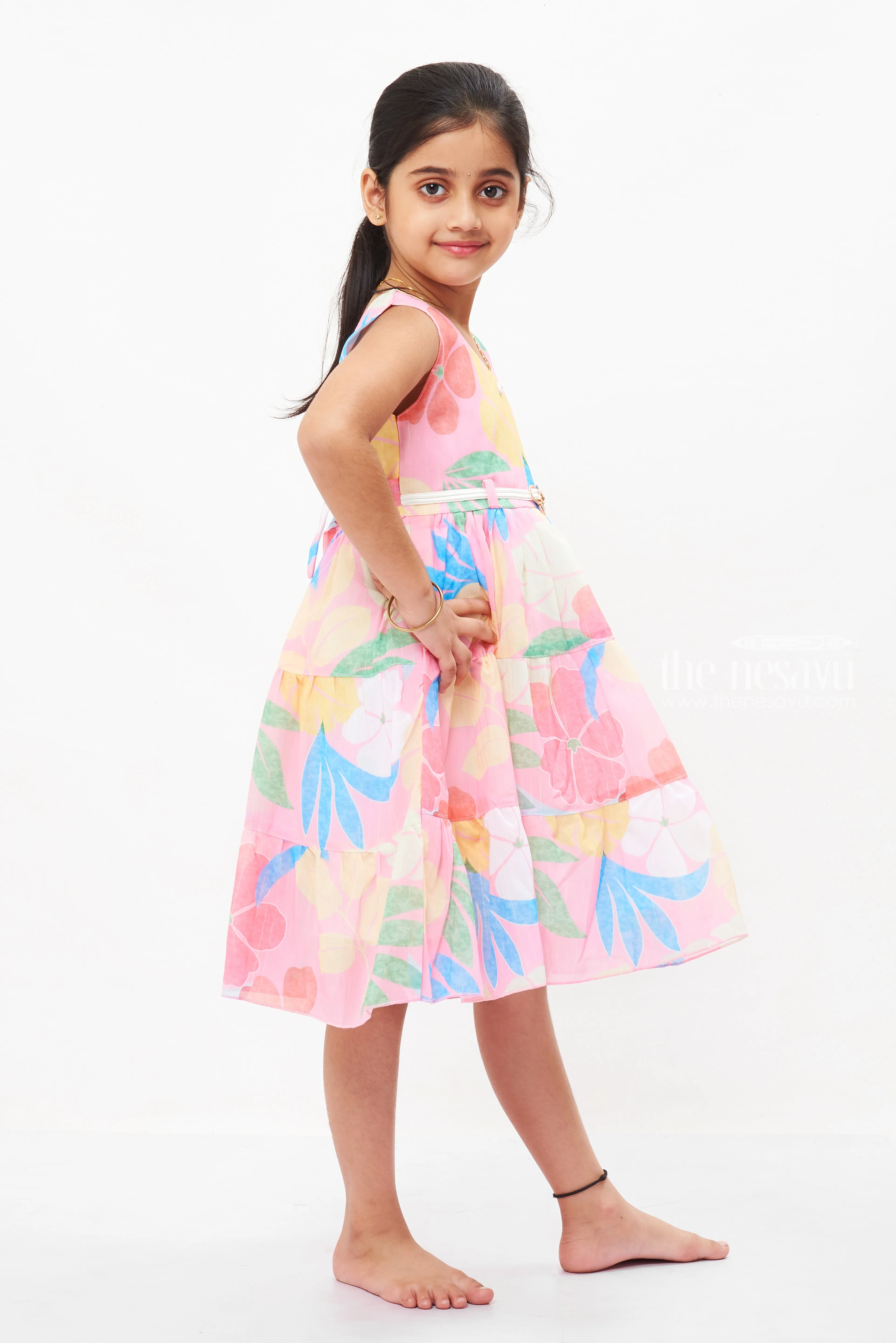 Girls Summery Floral Belted Dress - Bright and Breezy