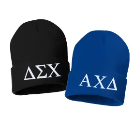 GREEK LETTERS Sorority/Fraternity Embroidered Cuffed Beanie Hat