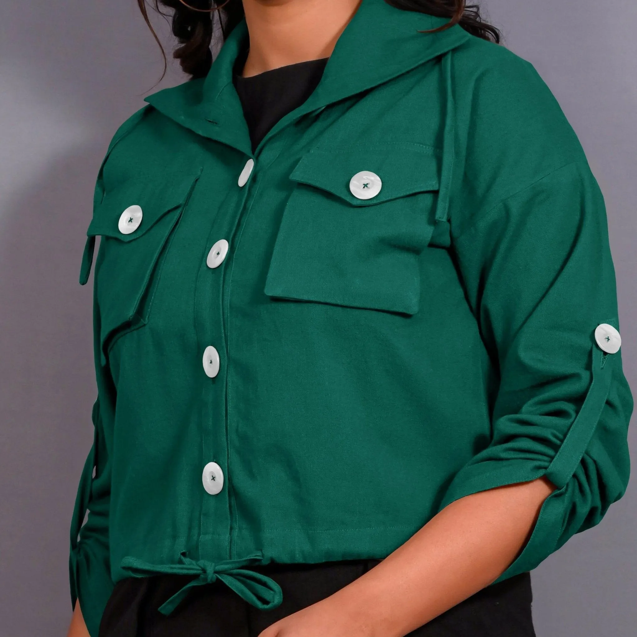 Green Warm Cotton Flannel Button-Down Shacket