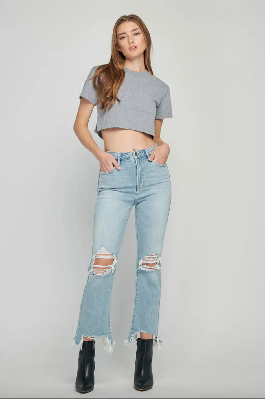 happi high waist cropped flare - medium blue