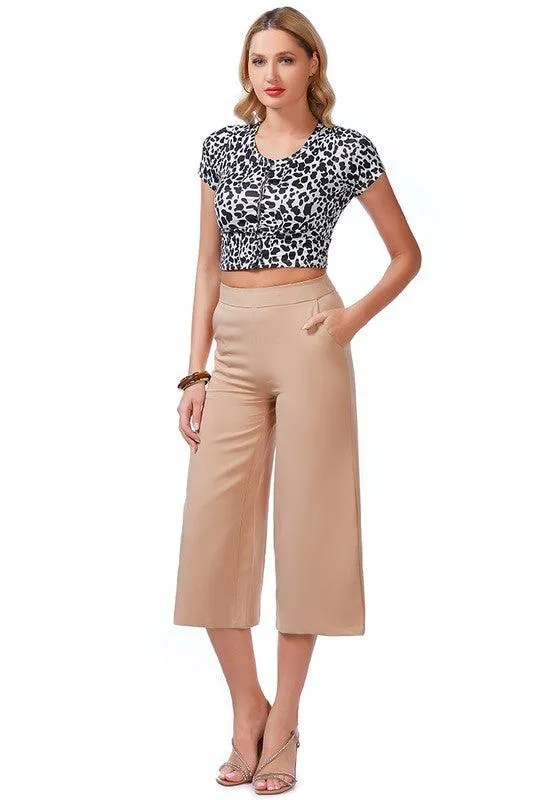 High Rise Cropped Culottes Trousers