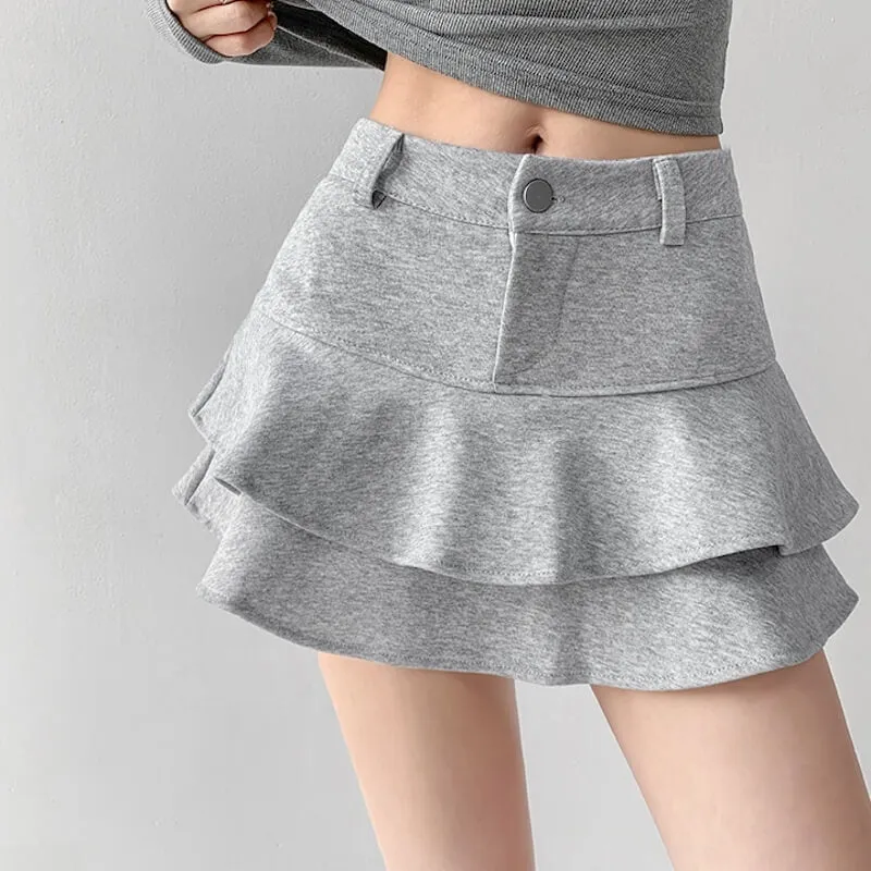 High-waist layered ruffle mini skirt