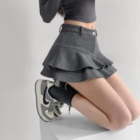 High-waist layered ruffle mini skirt