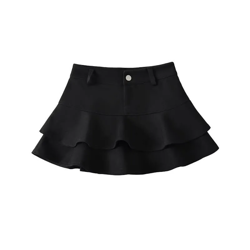 High-waist layered ruffle mini skirt