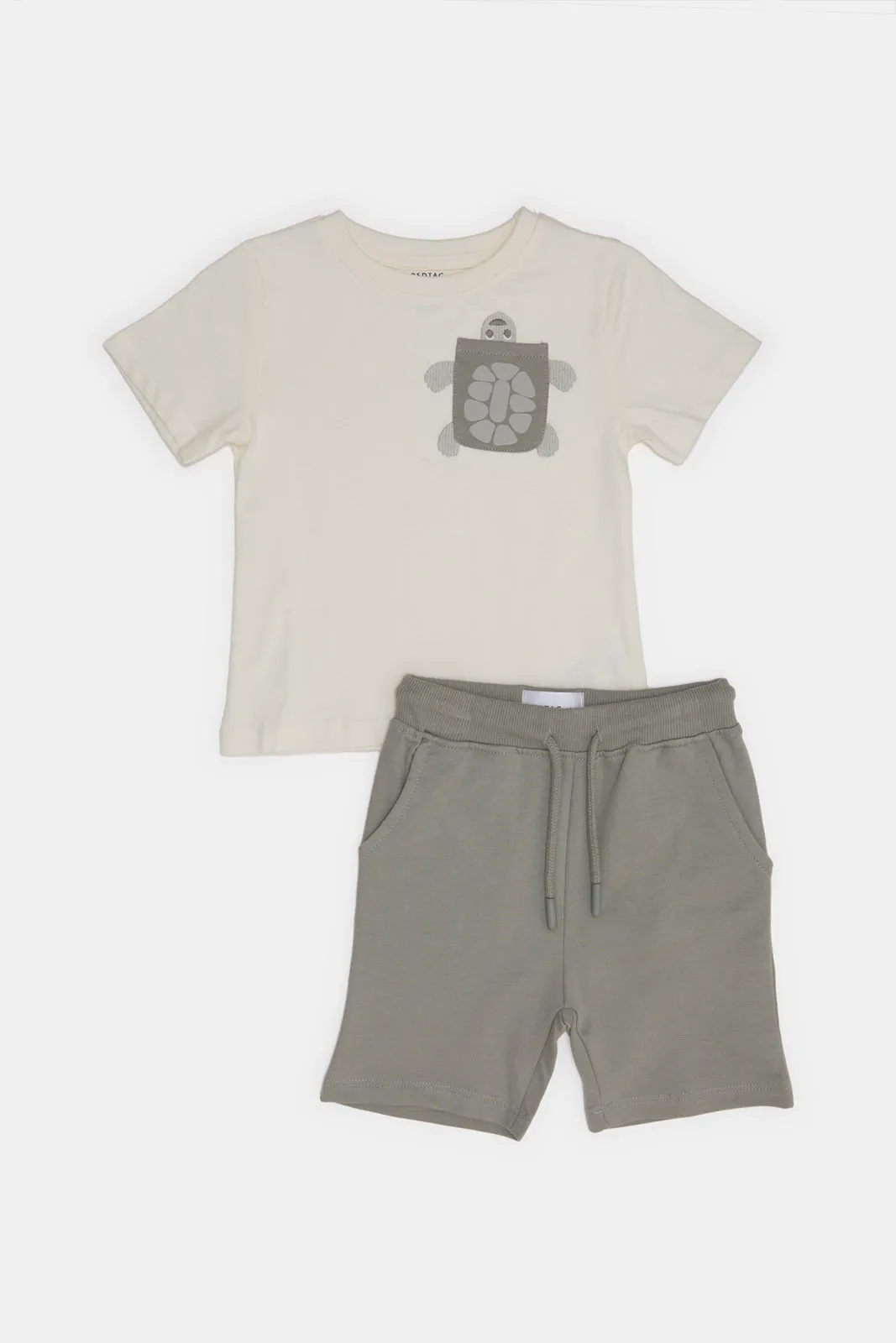 Infant Boys White Pocket T-Shirt And Short Pyjama Set (2 Piece)