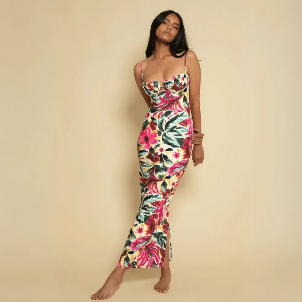 Isla Floral Petal Long Slip Dress