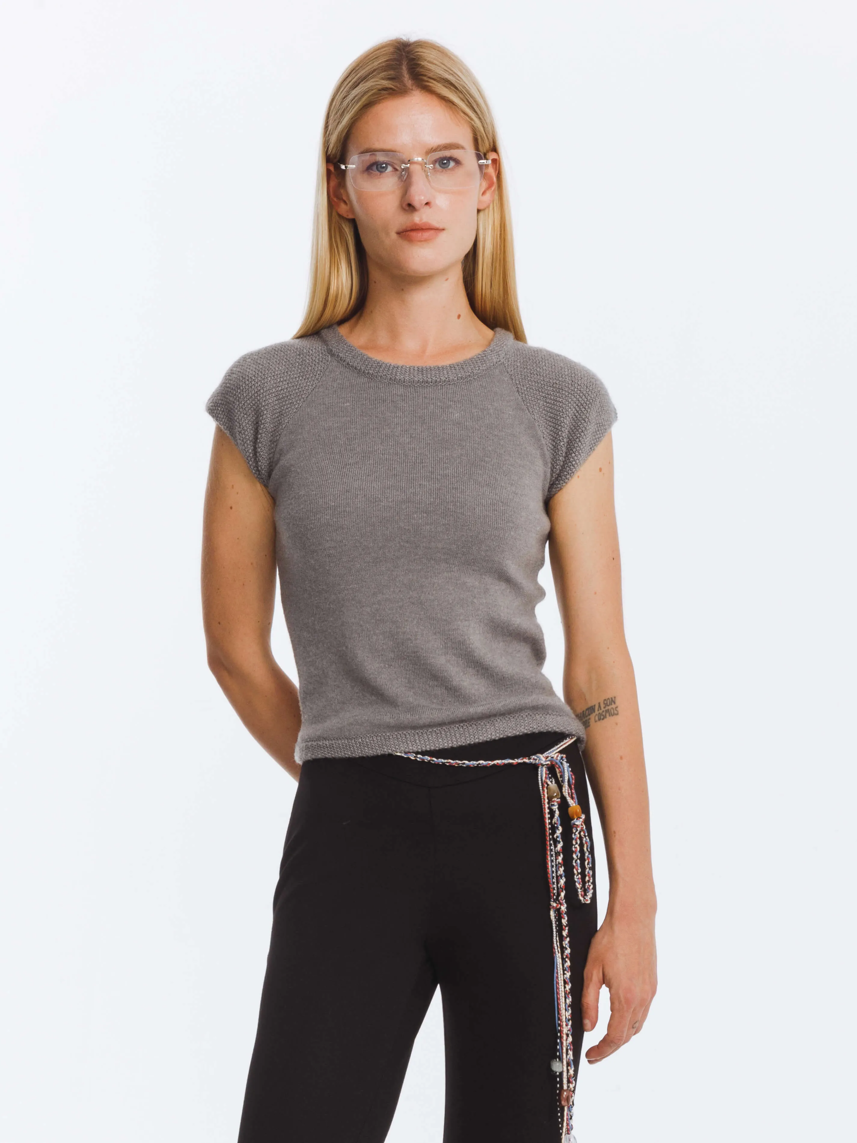 Jacquard Cropped Knit Top with Cashmere Blend