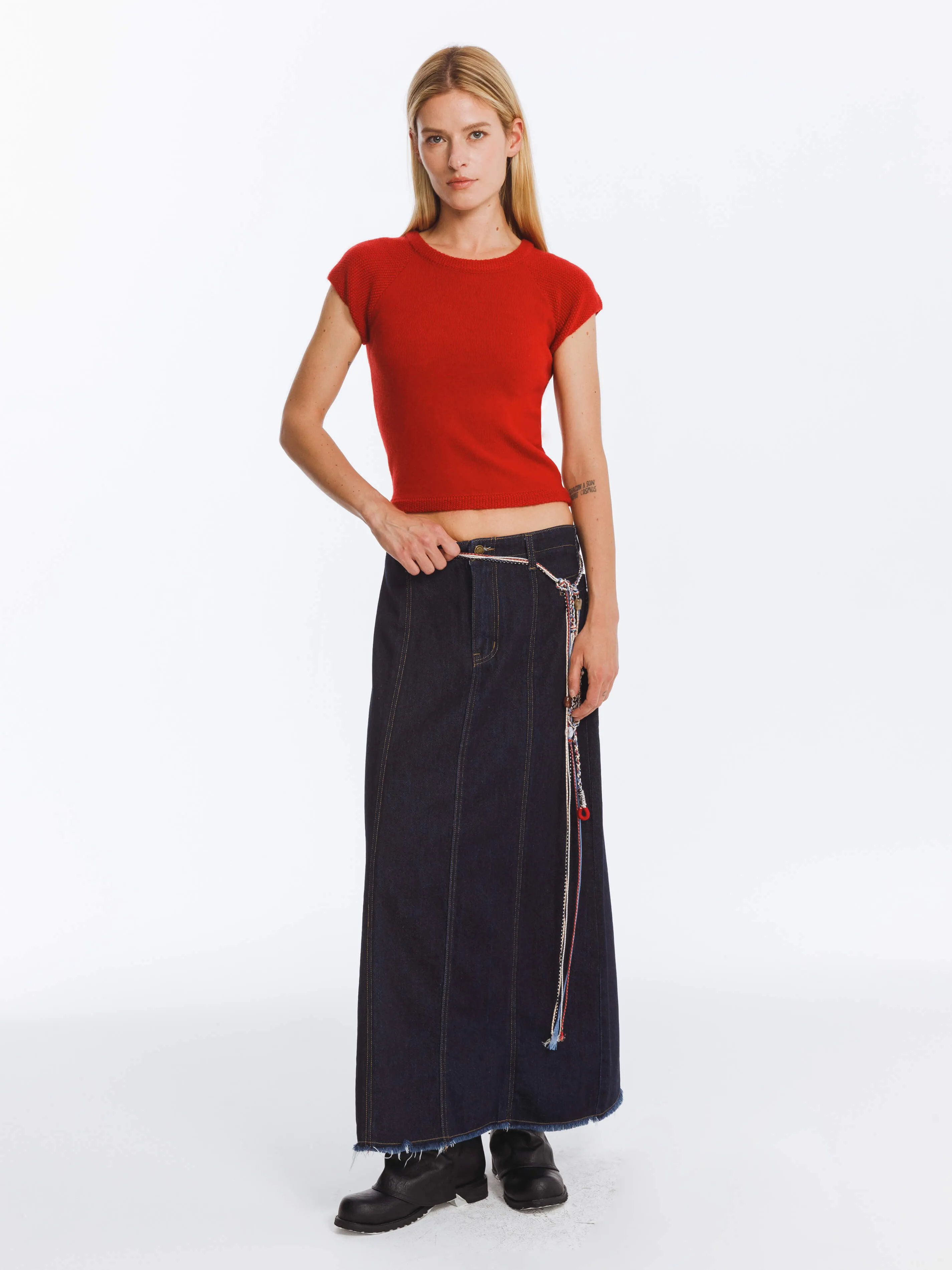 Jacquard Cropped Knit Top with Cashmere Blend