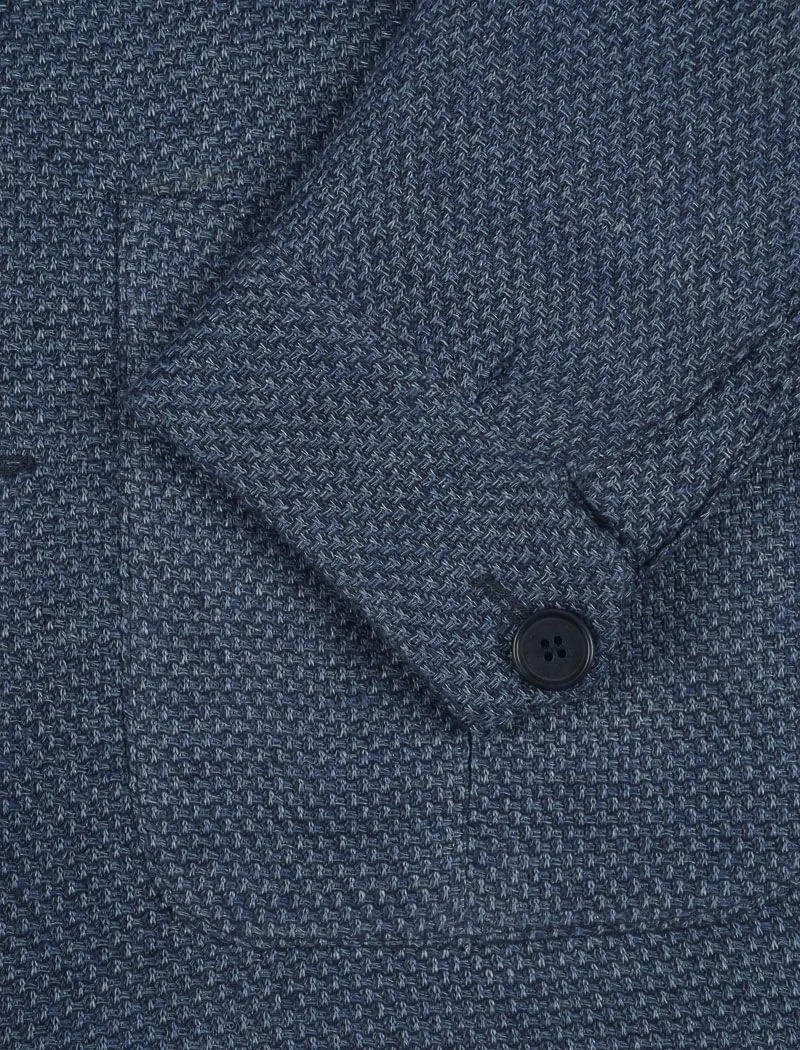 Jeans Blue Textured Jersey Cotton & Linen Shacket