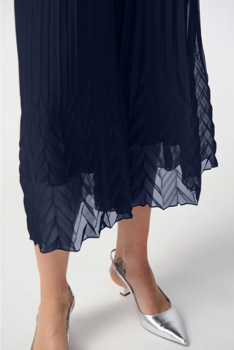 Joseph Ribkoff Midnight Blue Pleated High-Waist Pull On Wide-Leg Culotte Pants 241931