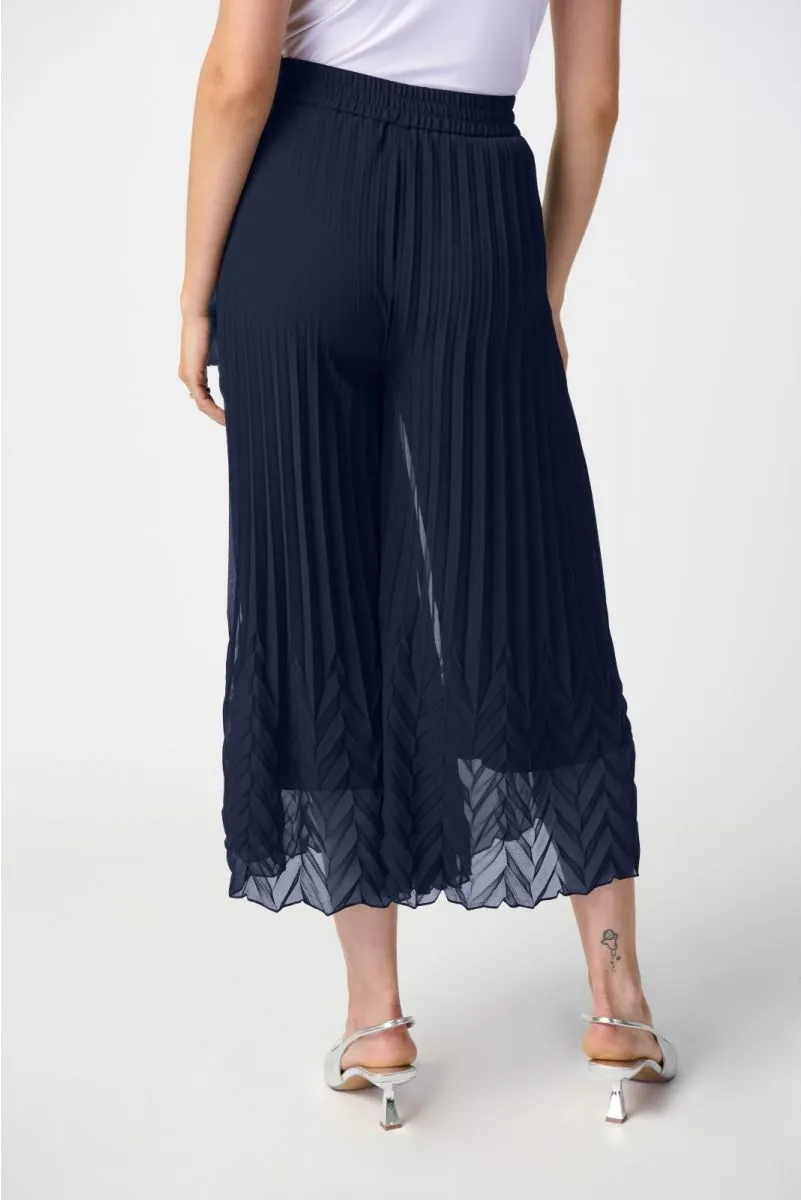 Joseph Ribkoff Midnight Blue Pleated High-Waist Pull On Wide-Leg Culotte Pants 241931