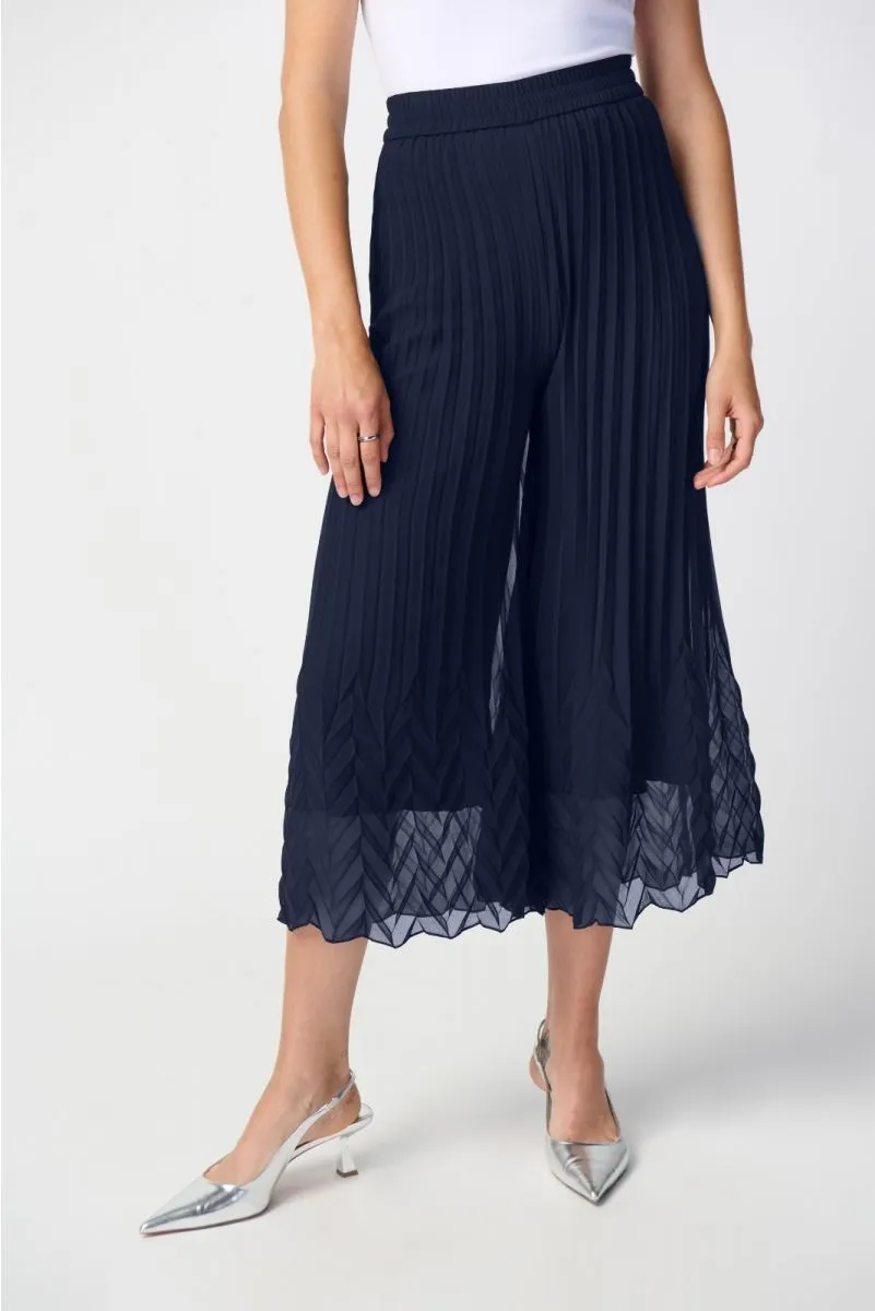 Joseph Ribkoff Midnight Blue Pleated High-Waist Pull On Wide-Leg Culotte Pants 241931