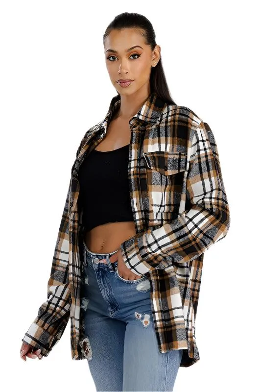 Khaki Boyfriend Brushed Flannel Shacket