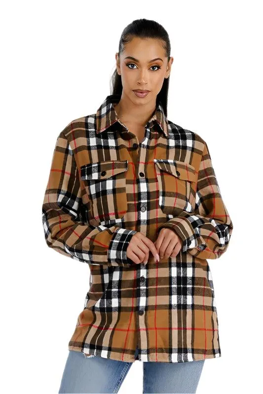 Khaki Boyfriend Brushed Flannel Shacket