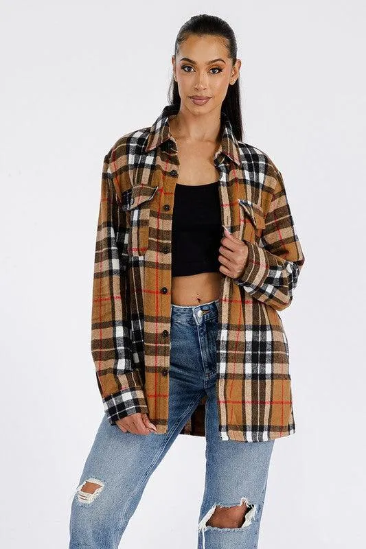 Khaki Boyfriend Brushed Flannel Shacket