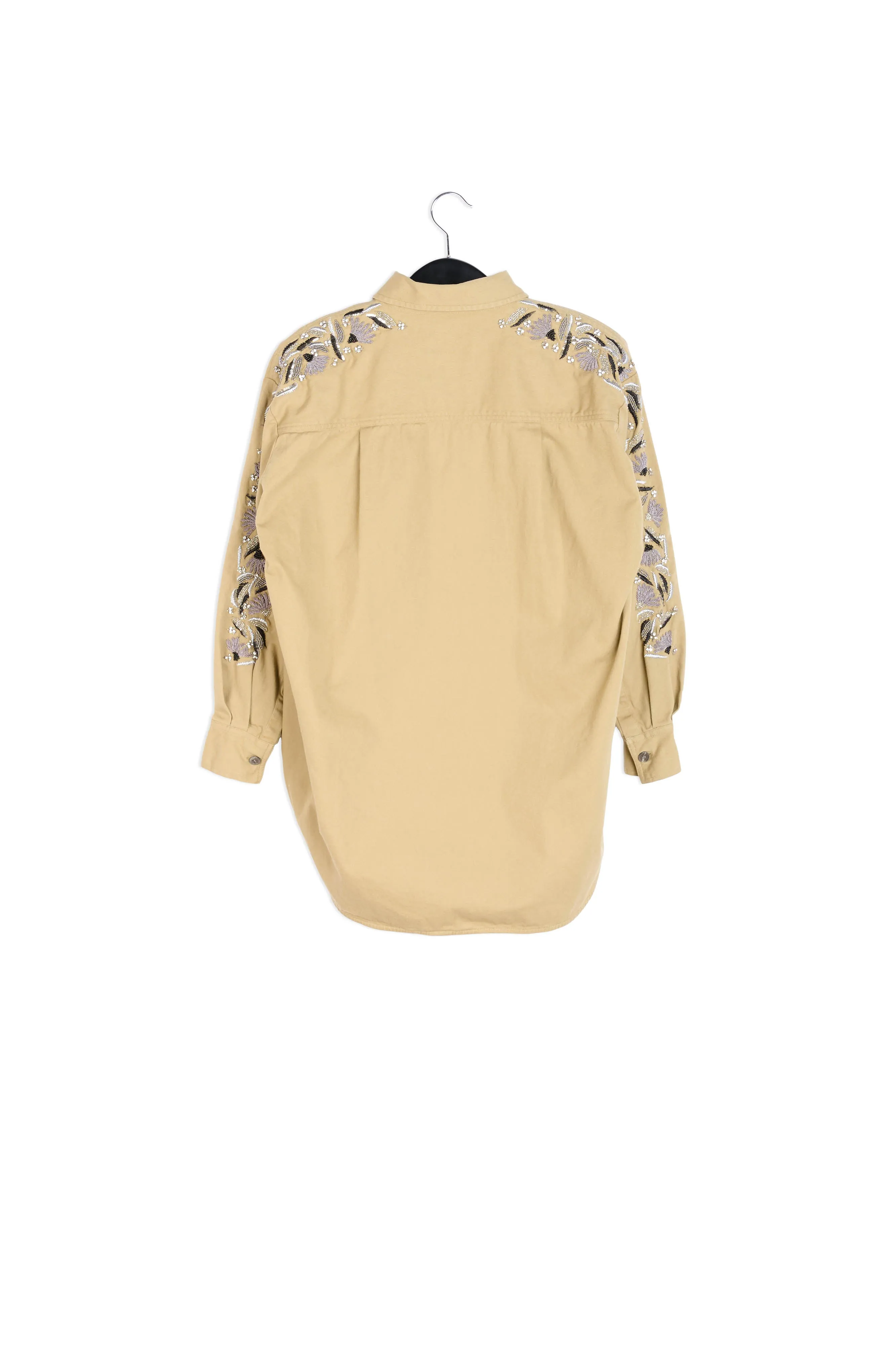 Khaki cotton shirt with bead embroidery