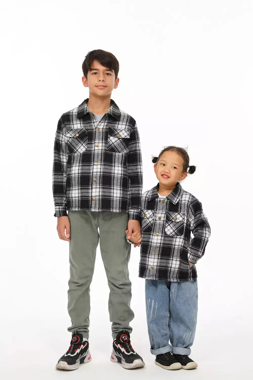 Kids Matching Family Black White Plaid Flannel Shacket