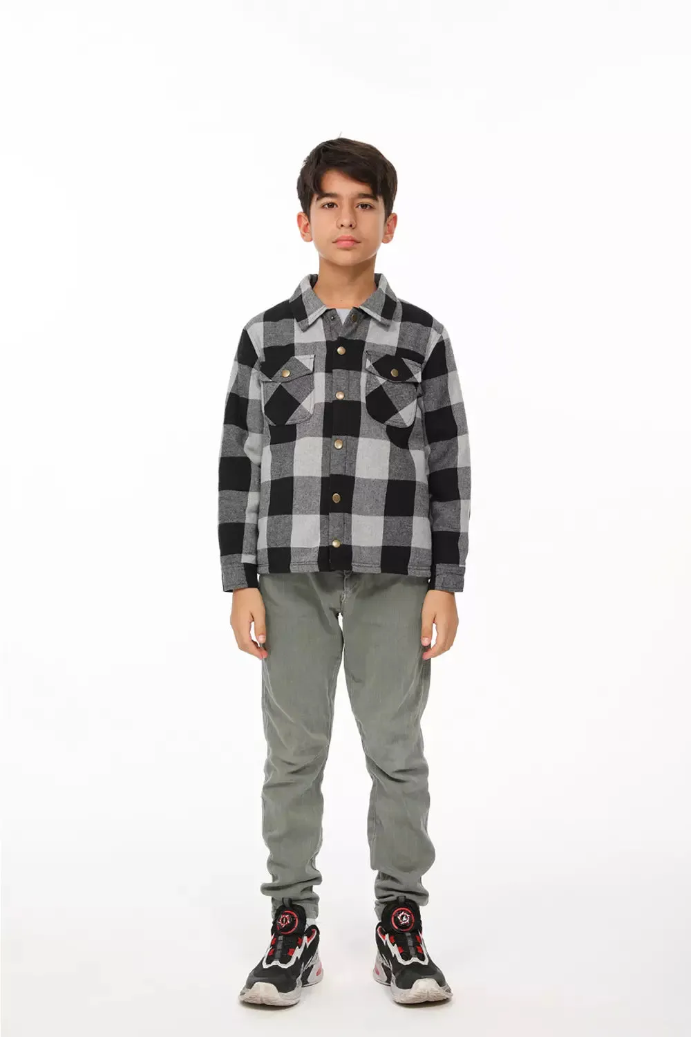 Kids Matching Family Black White Plaid Flannel Shacket