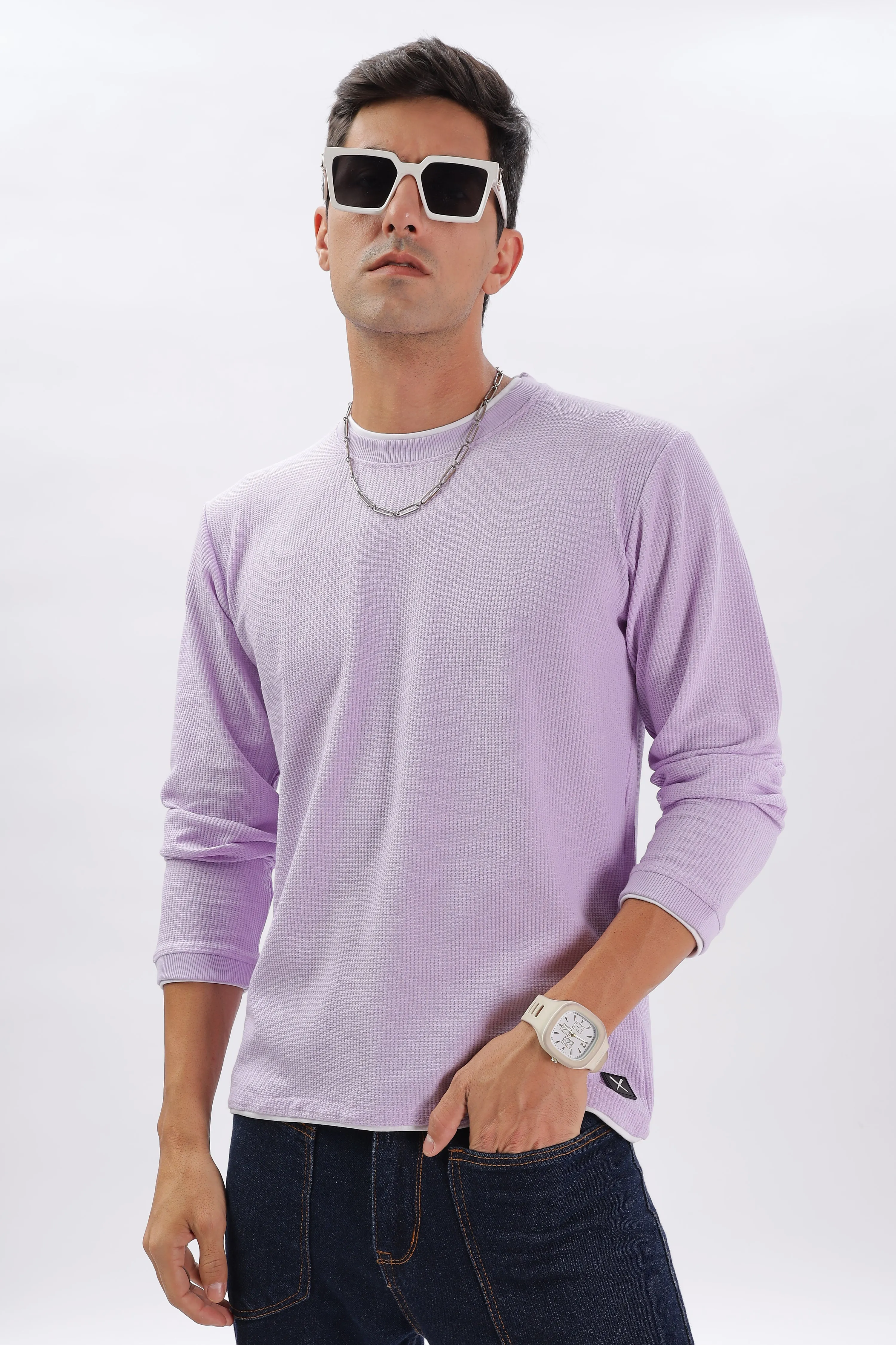 Knitted Full Sleeve T-Shirt: Lavendar