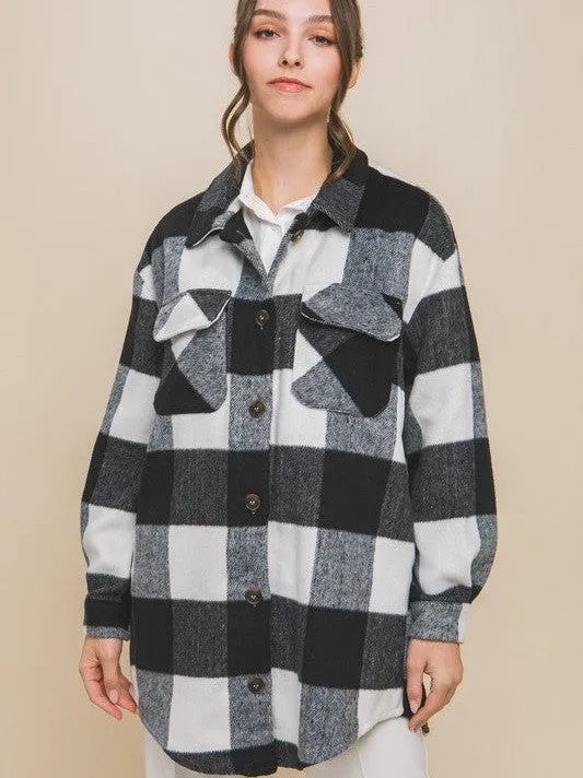 Laid Back Style Plaid Shacket with Front Pockets