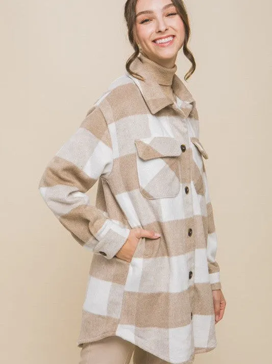 Laid Back Style Plaid Shacket with Front Pockets