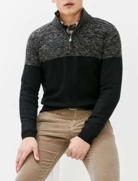 Lansallos Half Zip Neck Colour Block Knit Jumper in Black / Castlerock - Kensington Eastside