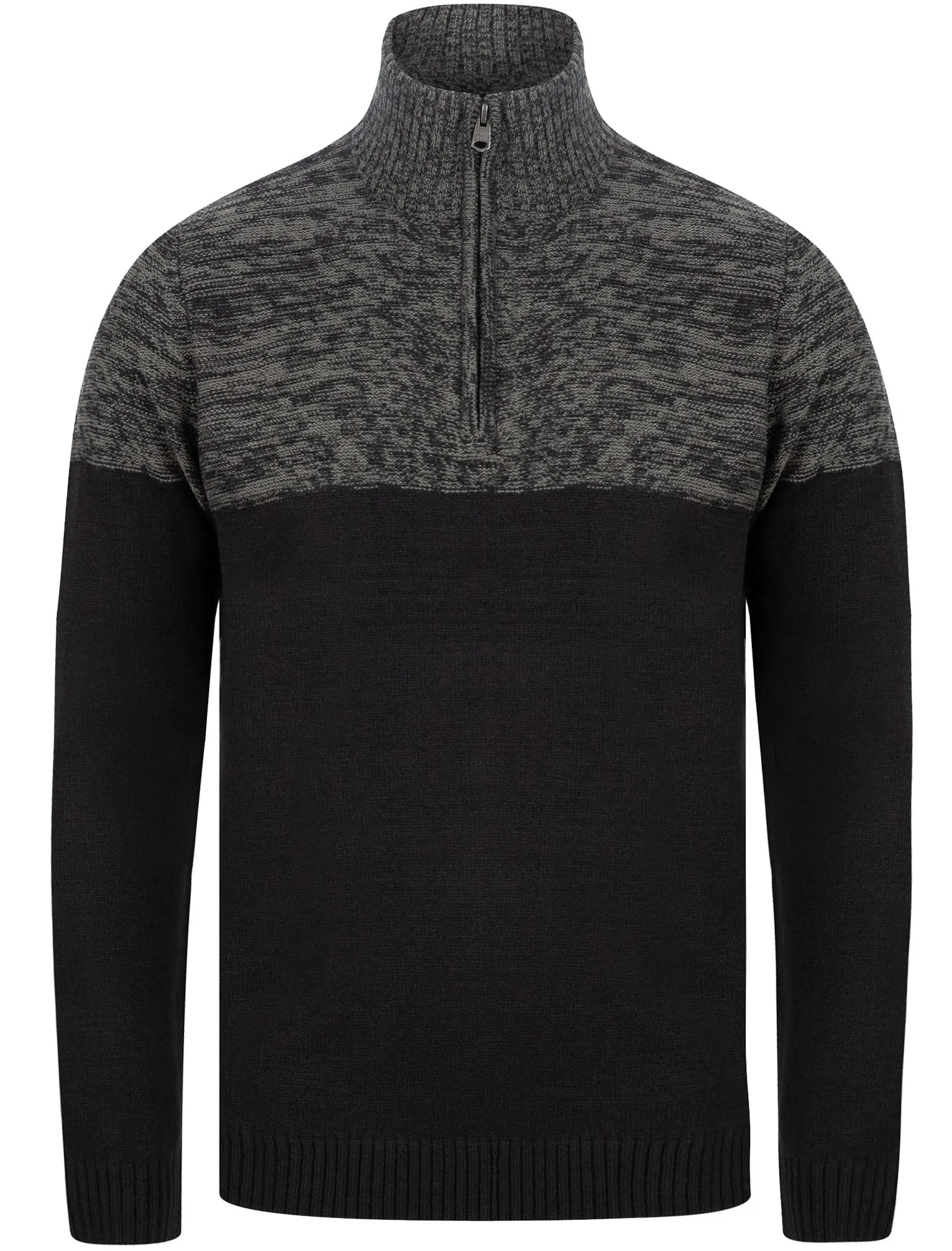 Lansallos Half Zip Neck Colour Block Knit Jumper in Black / Castlerock - Kensington Eastside