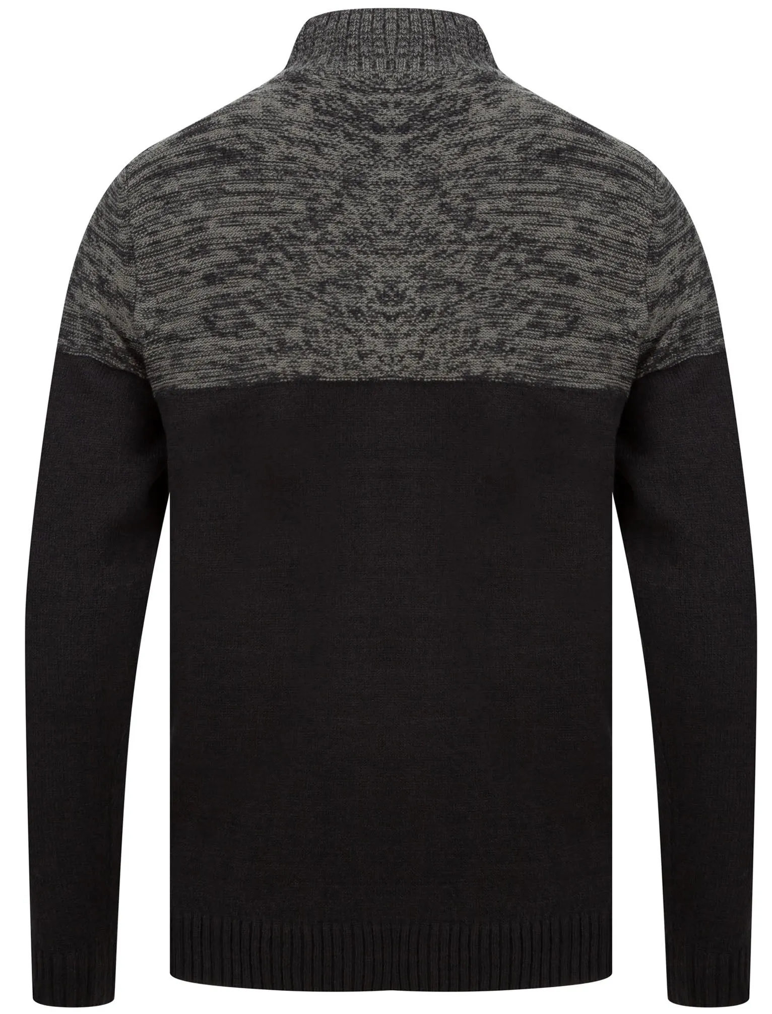 Lansallos Half Zip Neck Colour Block Knit Jumper in Black / Castlerock - Kensington Eastside