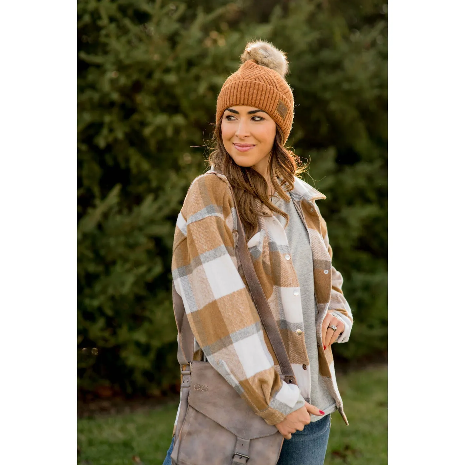 Large Plaid Print Neutral Shacket