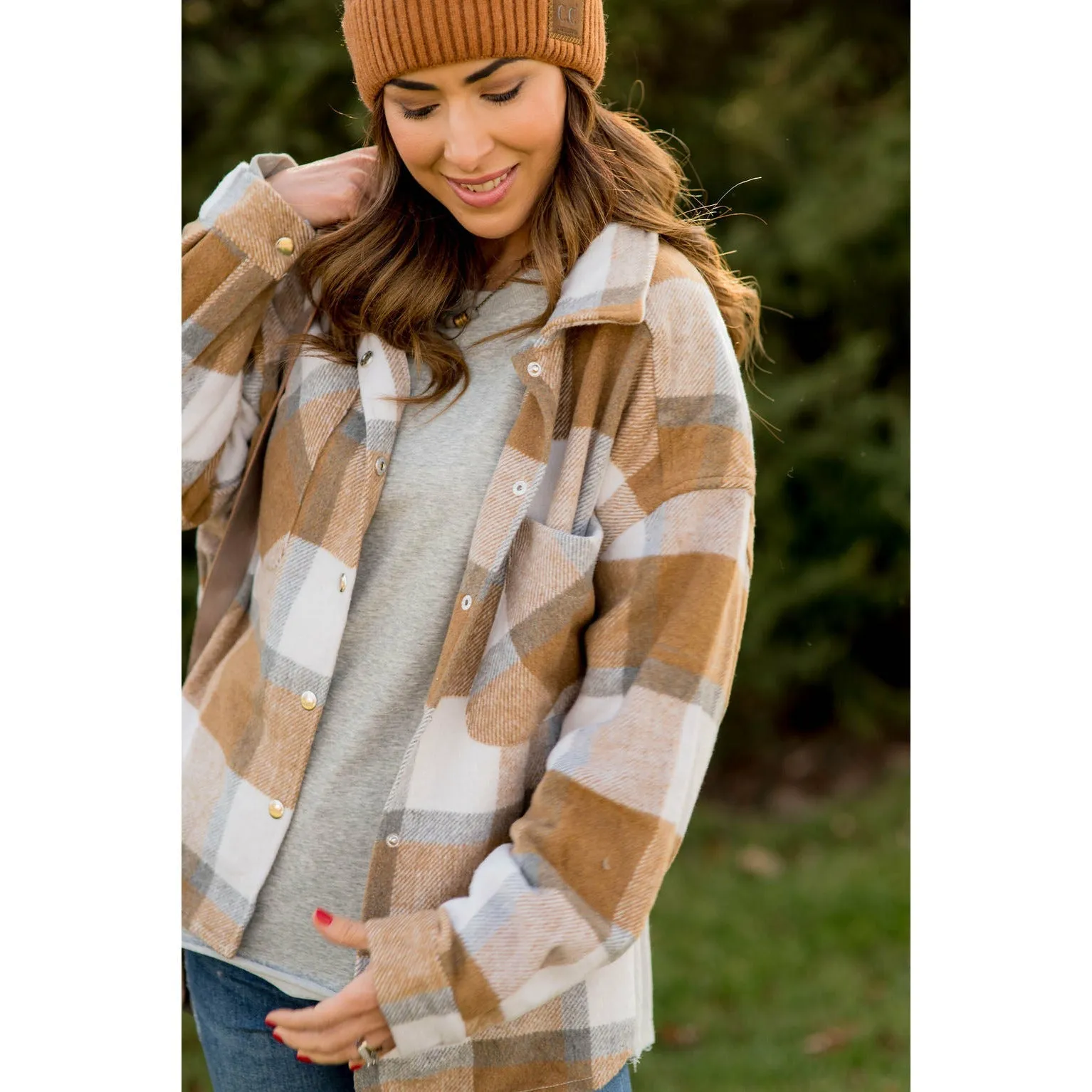 Large Plaid Print Neutral Shacket