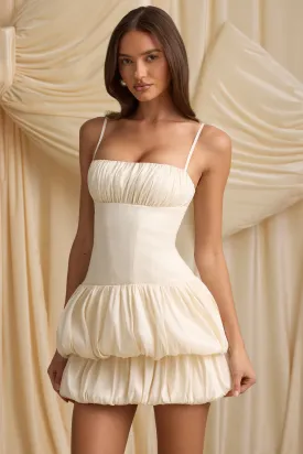 Layered Bubble Hem Corset Mini Dress in Ivory