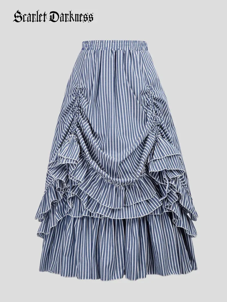 Layered Ruffled Hem Adjustable A-Line Skirt