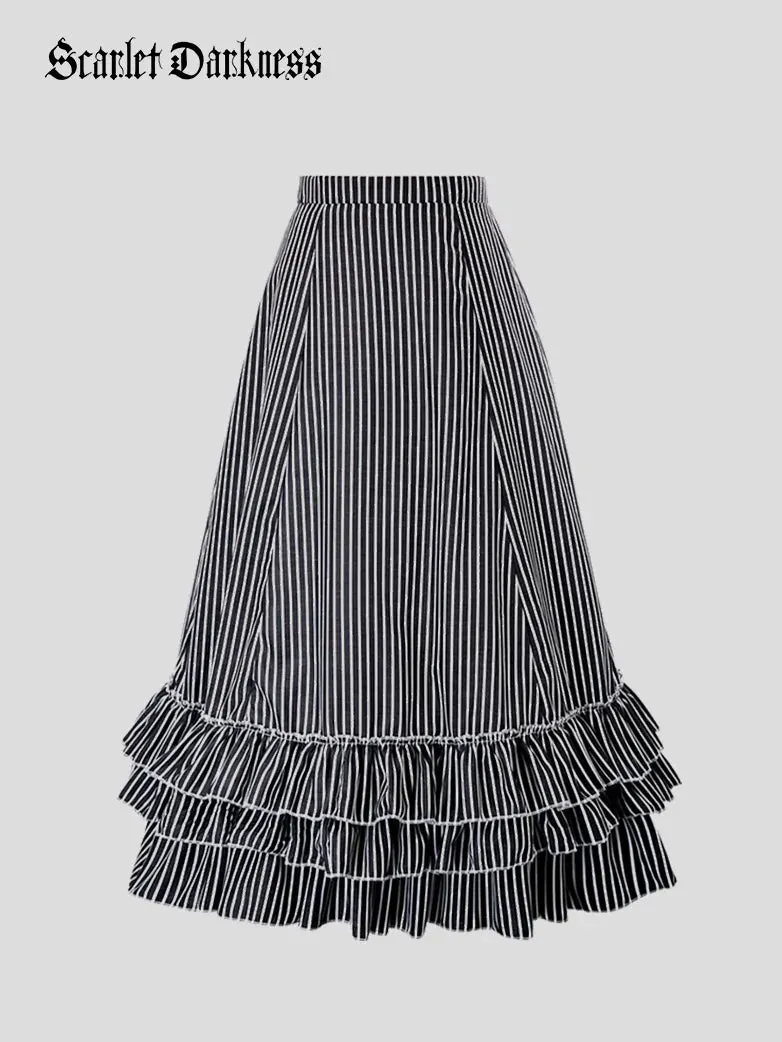 Layered Ruffled Hem Adjustable A-Line Skirt