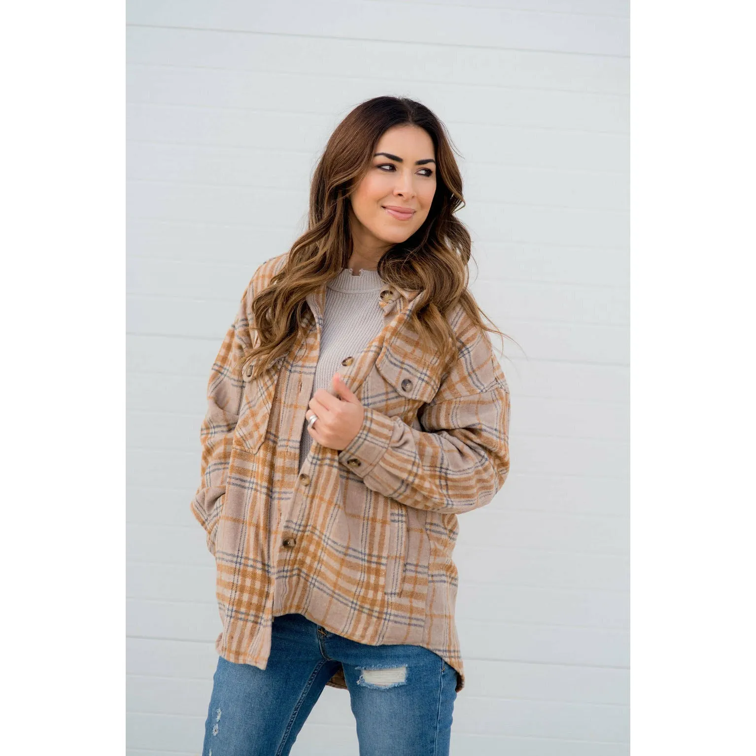 Lazy Days Neutral Toned Plaid Shacket