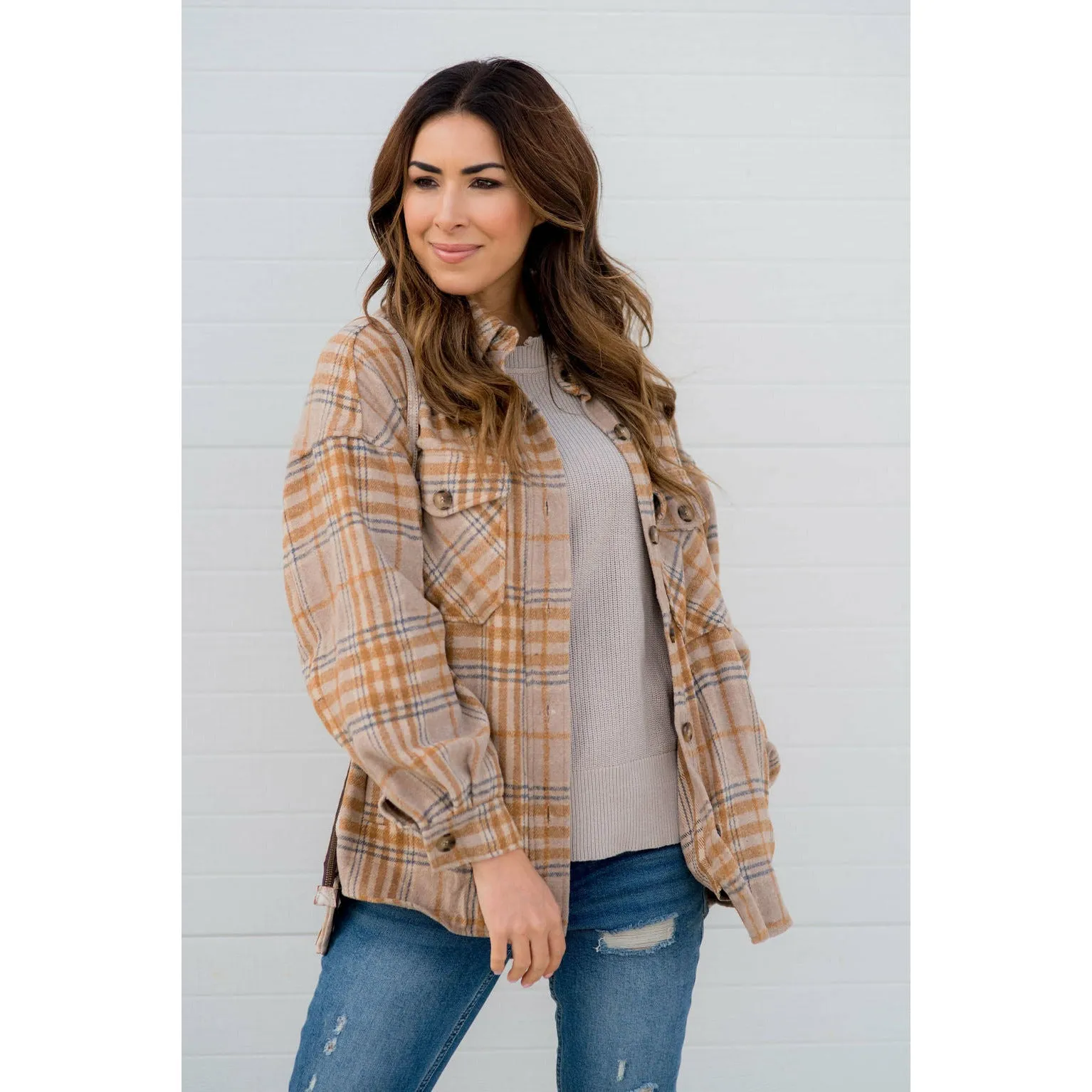 Lazy Days Neutral Toned Plaid Shacket