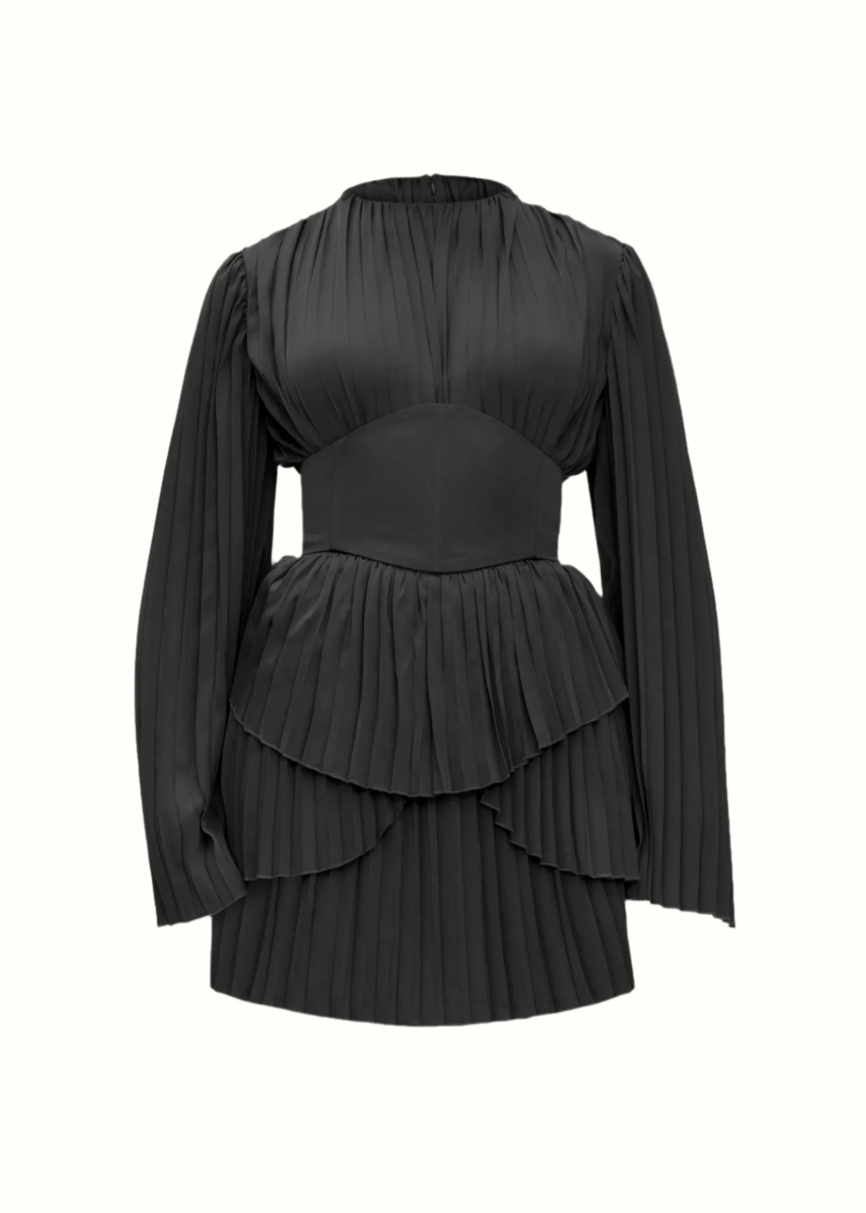 LENTI PLEATED MINI DRESS - BLACK