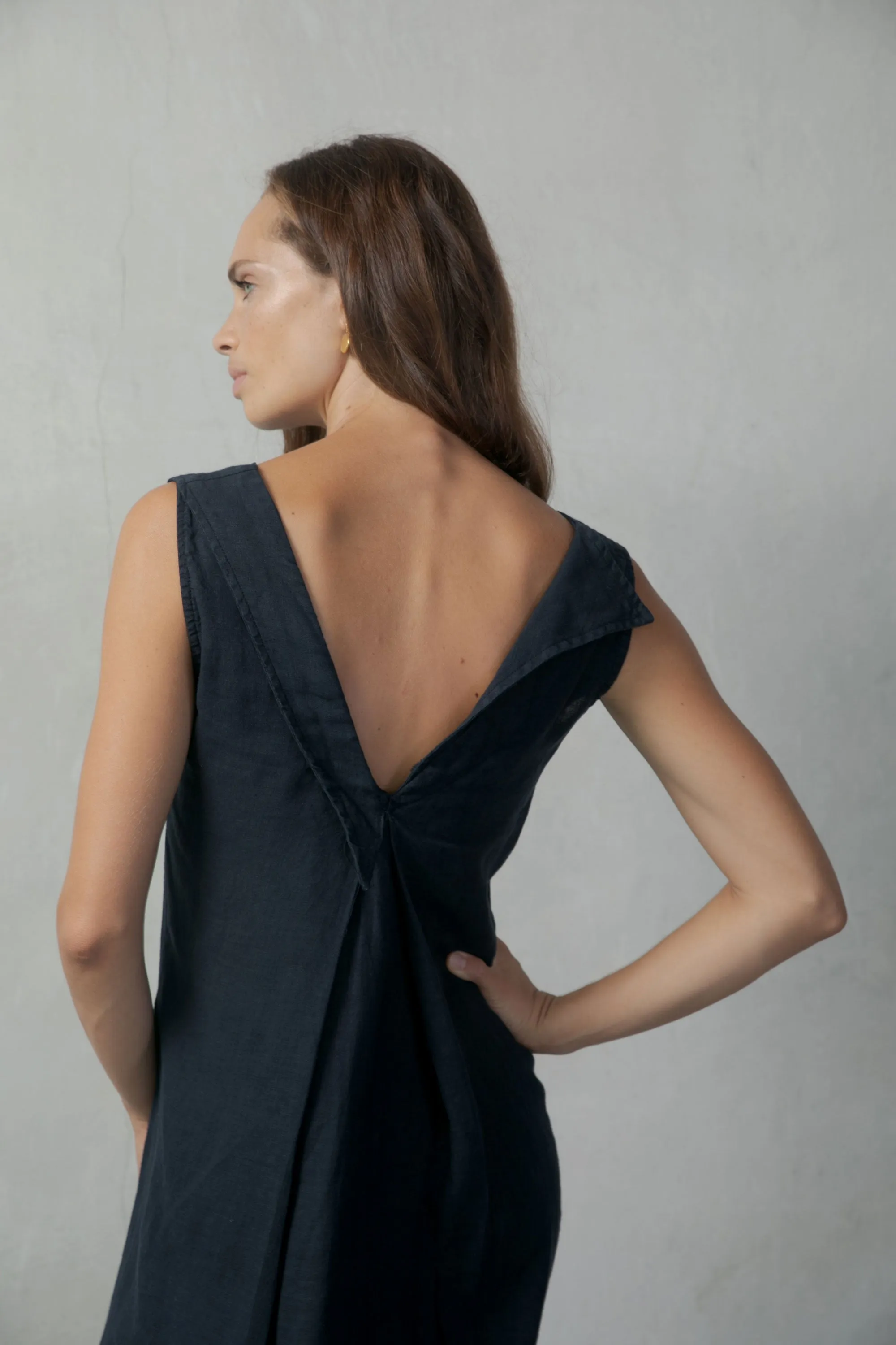 L'origami Linen Slip Dress Navy