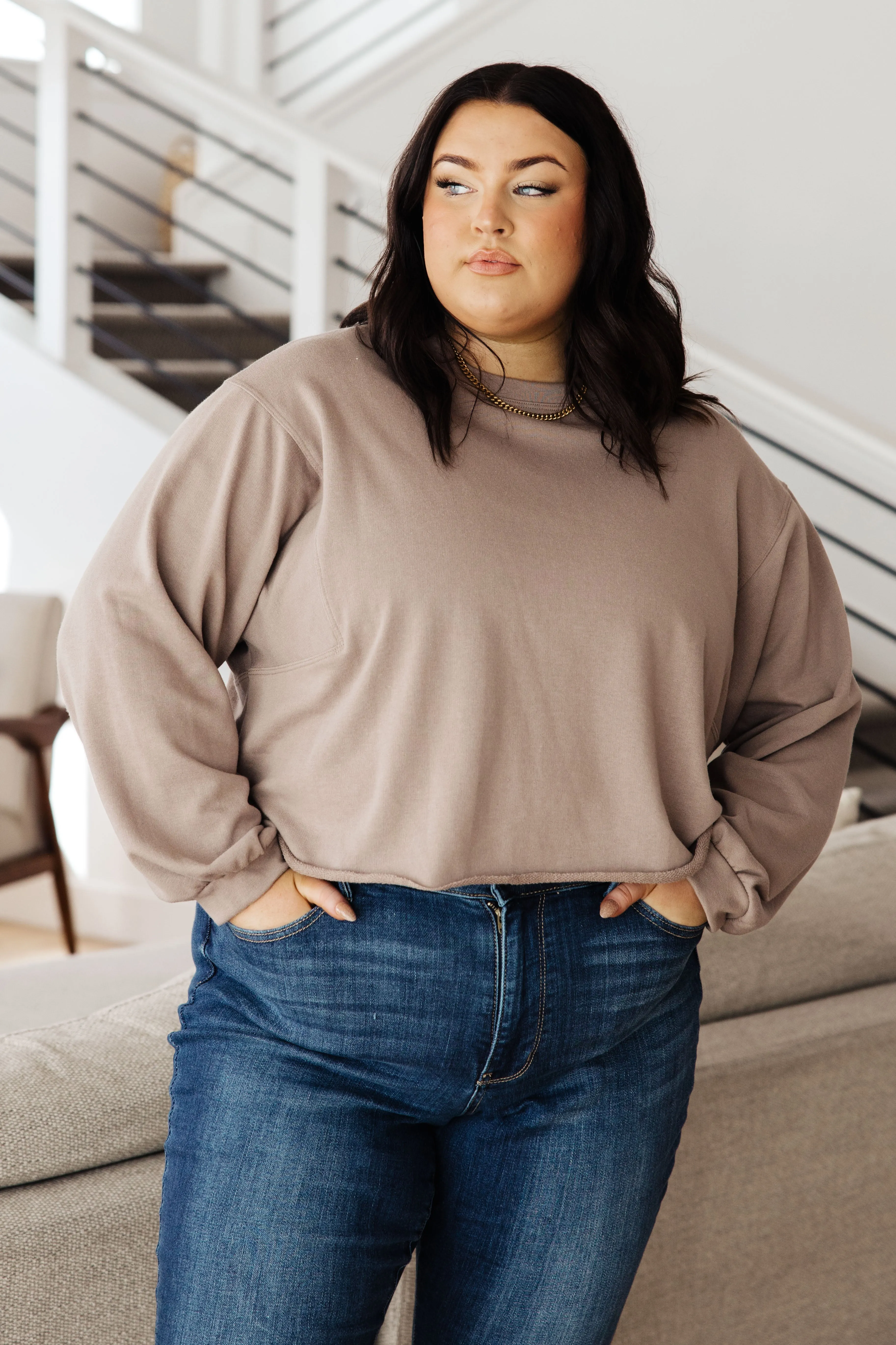 Lounge A Lot Cut Off Sweatshirt in Mocha